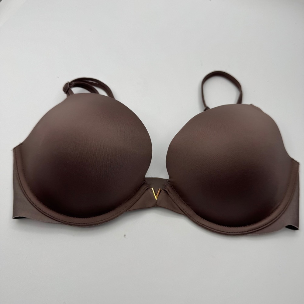 Victoria's Secret Espresso Brown Push-Up Underwire Bra Gold V Hardware 32D